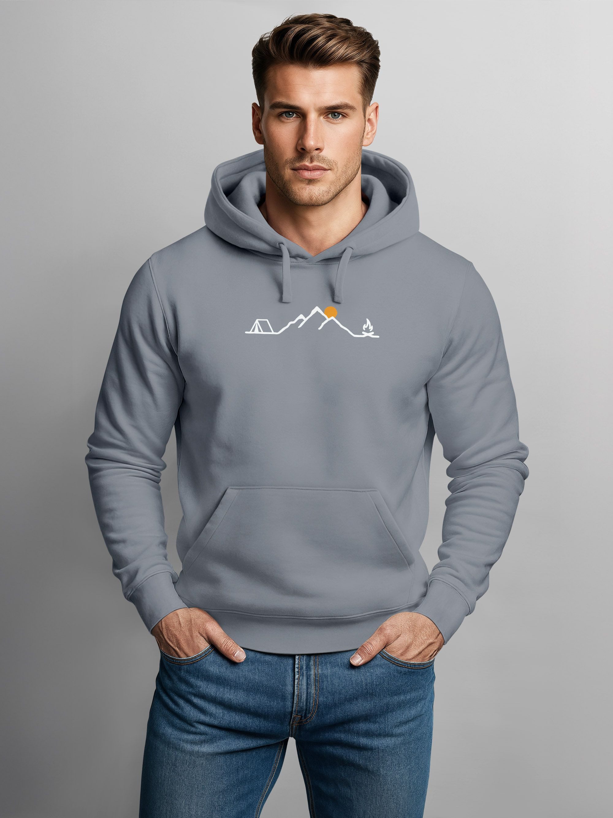 Neverless Hoodie Herren Hoodie Camping Line Art Kapuzensweatshirt mit Outdo günstig online kaufen