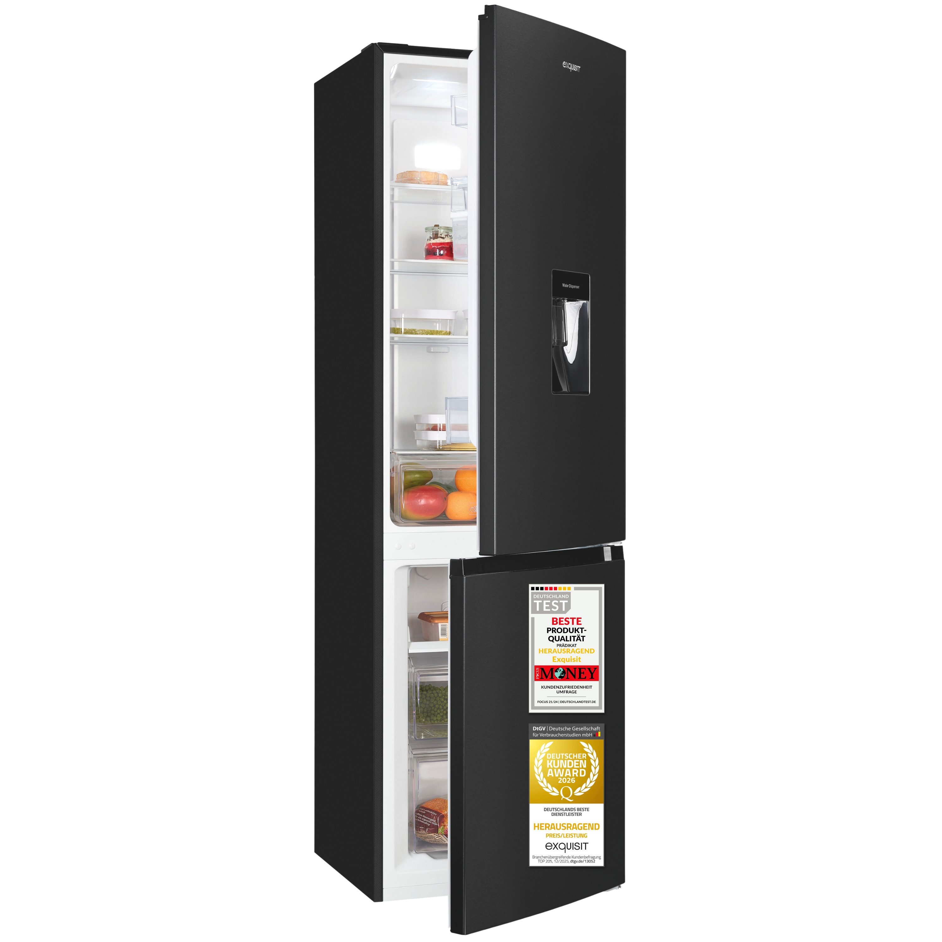 exquisit Kühl-/Gefrierkombination KGC5265-70-NF-WS-040C, 180,5 cm hoch, 54 cm breit, 251 l Nutzinhalt, LED Beleuchtung, Energieklasse C, 39 dB