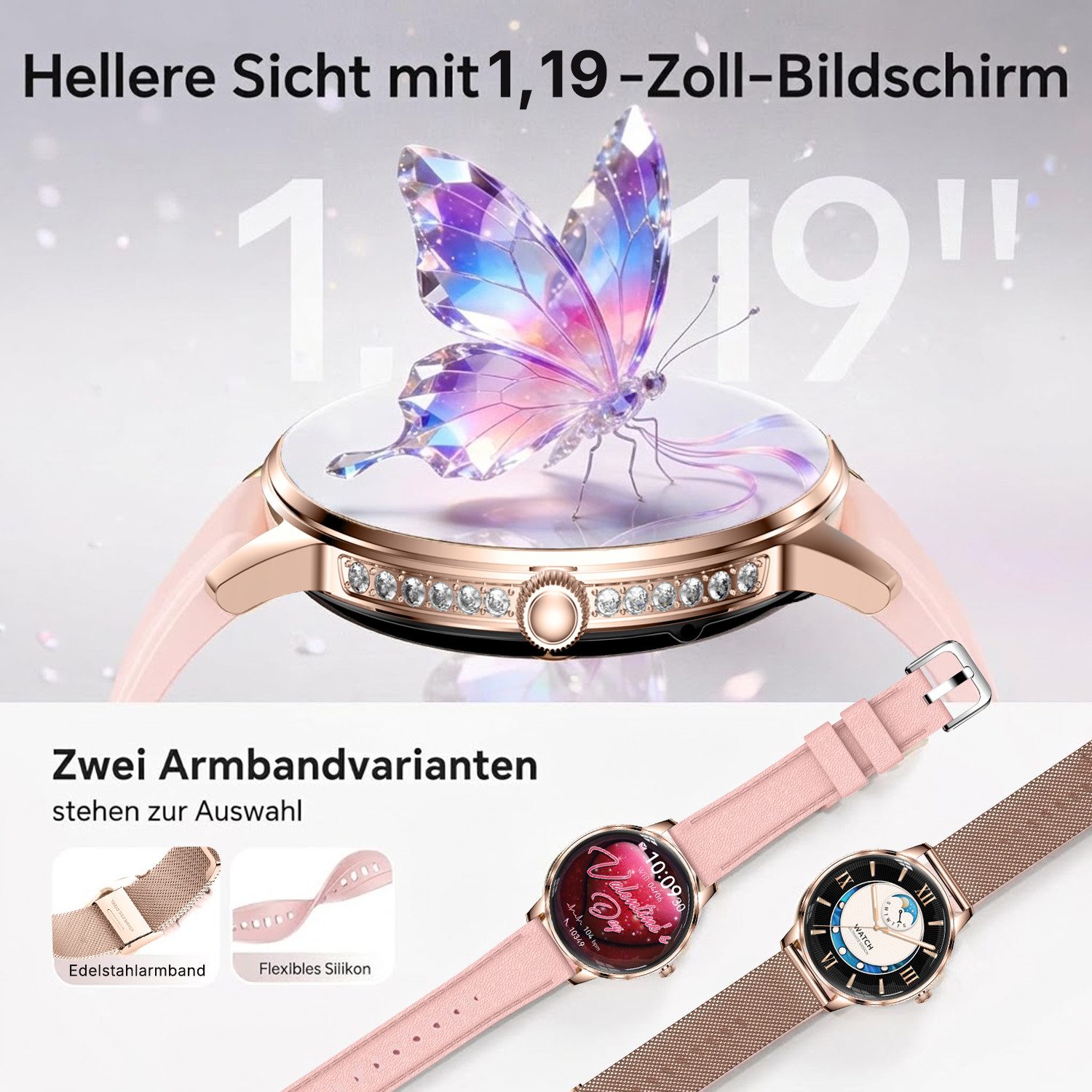 Forrlite 2026 Neues Smartwatch Damen Herren mit Telefonfunktion, Smartwatch (38mm cm/1.19 Zoll) Spar-Set, 4-tlg., Anrufe, Schrittzähler, Puls, Blutdruck, Stress-, Schlafüberwachung, IP68 Wasserdicht – Fitnessuhr Kompatibel mit iOS Android