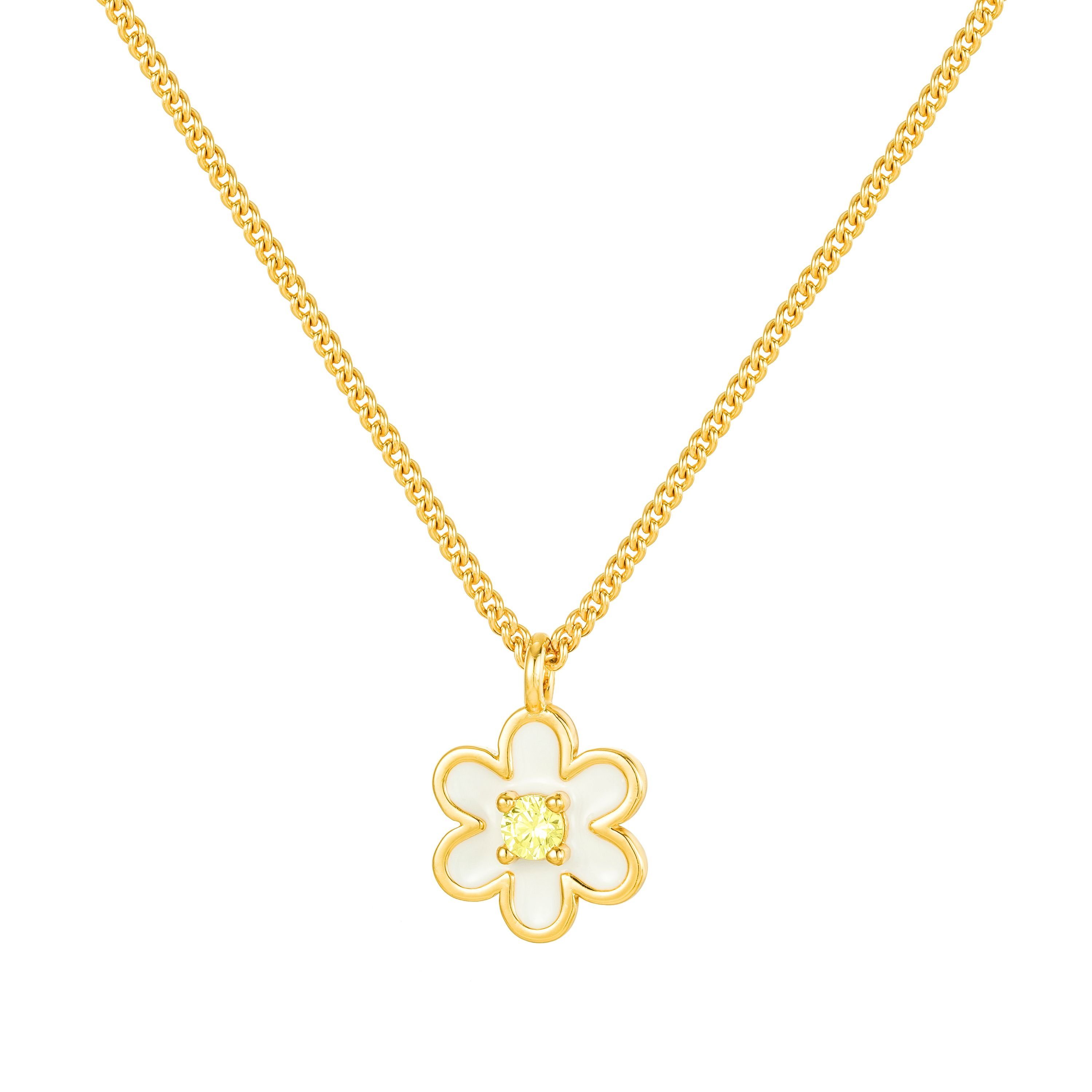 Brandlinger Kette mit Anhänger Halskette Daisy, Silber 925 vergoldet, Anhänger Blume mit Zirkonia und Emaille