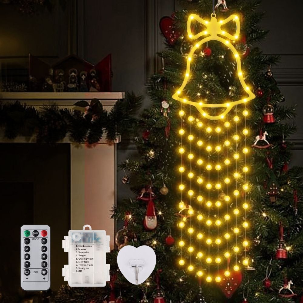 VIVIHEYDAY Beleuchtetes Fensterbild Glocken Weihnachtsdeko Mit Timer, 100 Warmweiß LED Fenster Beleuchtung, Lichterketten 8 Modi Batteriebetrieben Deko für Weihnachten, Party