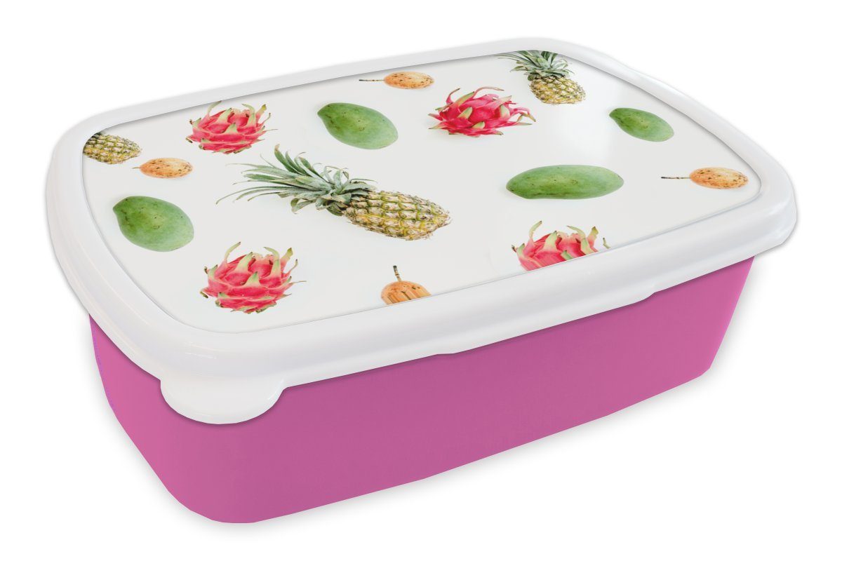 MuchoWow Lunchbox Tropisch - Obst - Ananas, Kunststoff, (2-tlg), Brotbox für Erwachsene, Brotdose Kinder, Snackbox, Mädchen, Kunststoff rosa