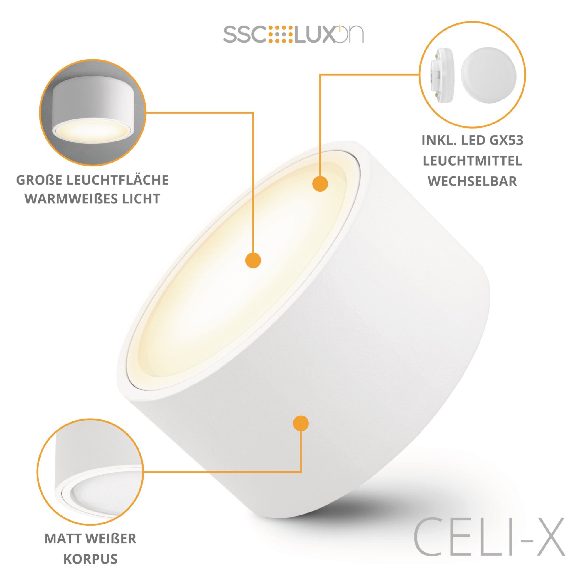 mit rund Aufbauleuchte LED matt weiss 4,5W, SSC-LUXon in Aufbaustrahler CELI-X Flacher & Warmweiß