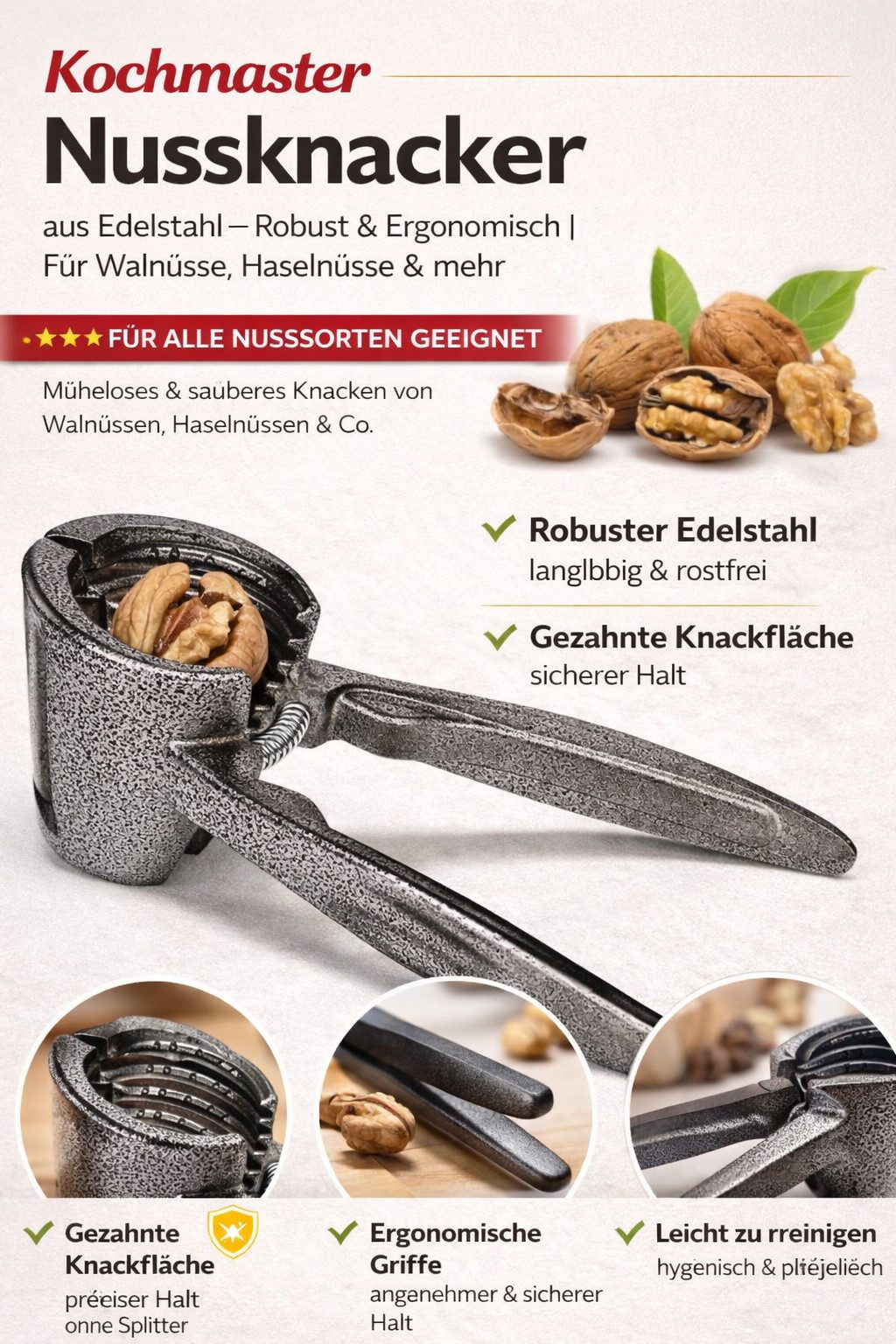 kochmaster Nussknacker Kochmaster Nussknacker aus Edelstahl – Robust & Ergonomisch, (1-tlg)