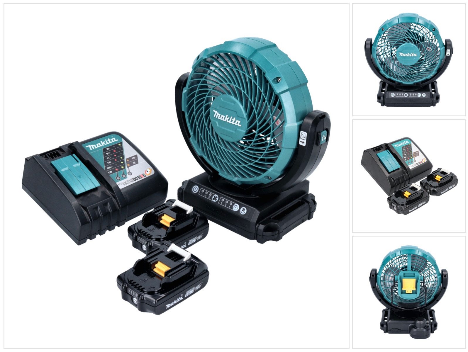 Makita Akku-Standventilator DCF 102 RA Akku Ventilator Lüfter 18 V 18 cm + 2x Akku 2,0 Ah + Ladeg