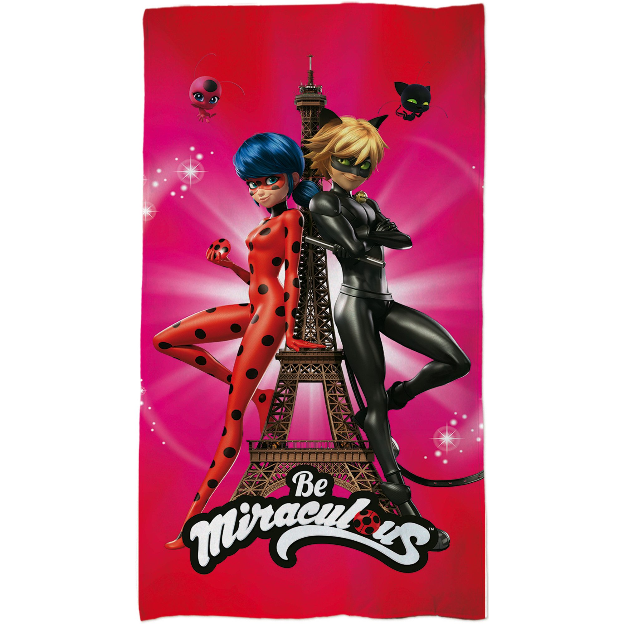 BERONAGE Strandtücher Miraculous Ladybug Badetuch Paris Eiffelturm 60x120 cm, 100% Baumwolle (1-St), Frottee in Velours-Qualität