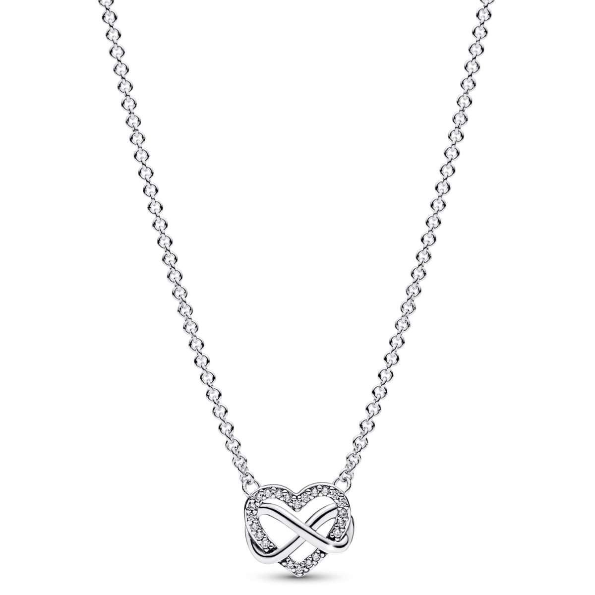 Pandora Collier 392666C01-50, Silberkette für Damen Funkelndes Unendlichkeits-Herz