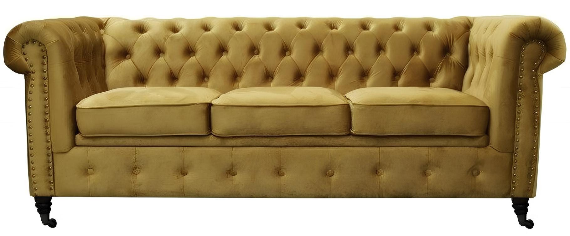 Schlafsofa Elegantes Chesterfield Sofa in Gelb mit Ausziehfunktion