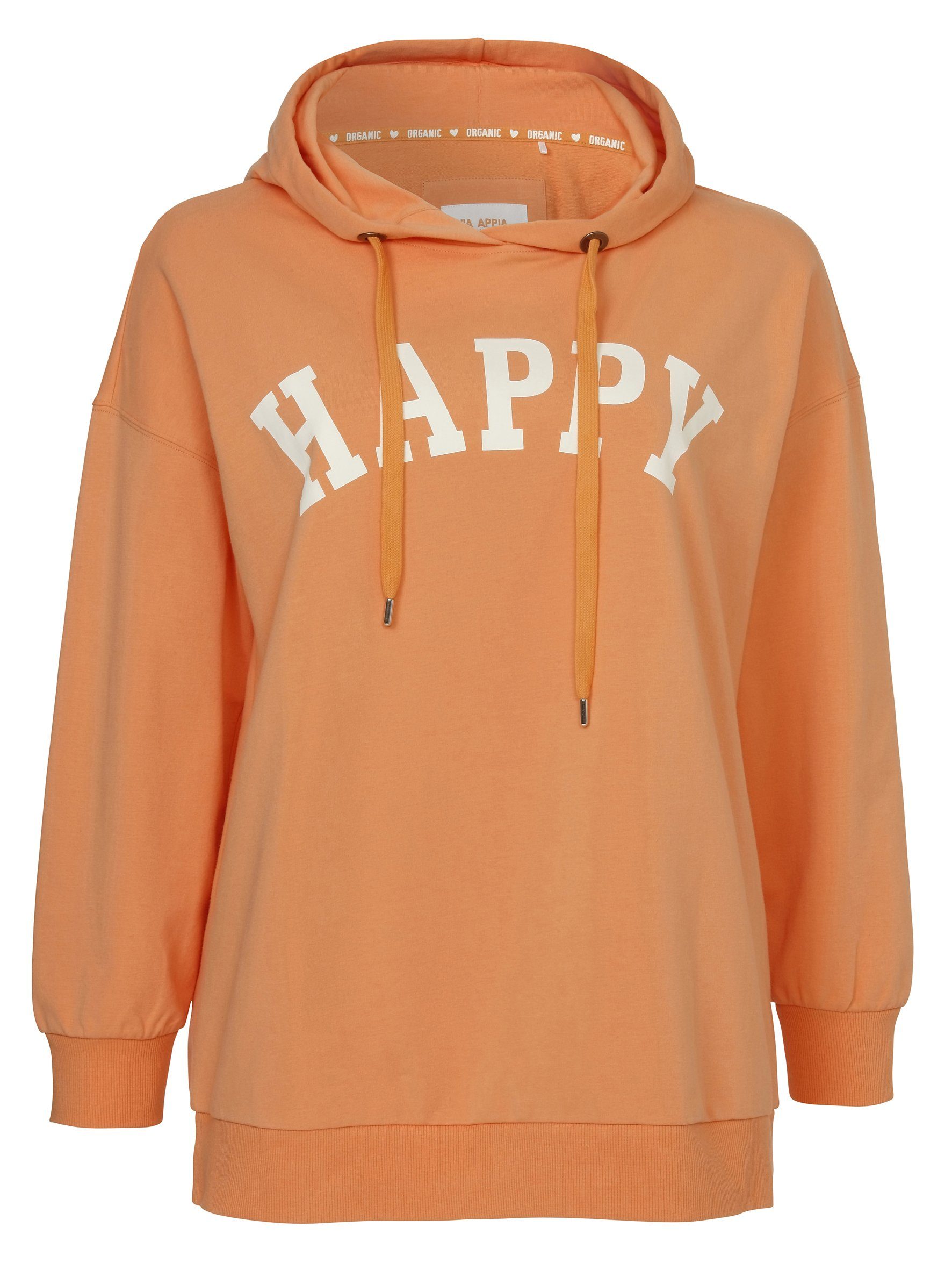 VIA APPIA DUE Kapuzenpullover Verspieltes Kapuzensweatshirt 'HAPPY' in Uni-Design mandarin