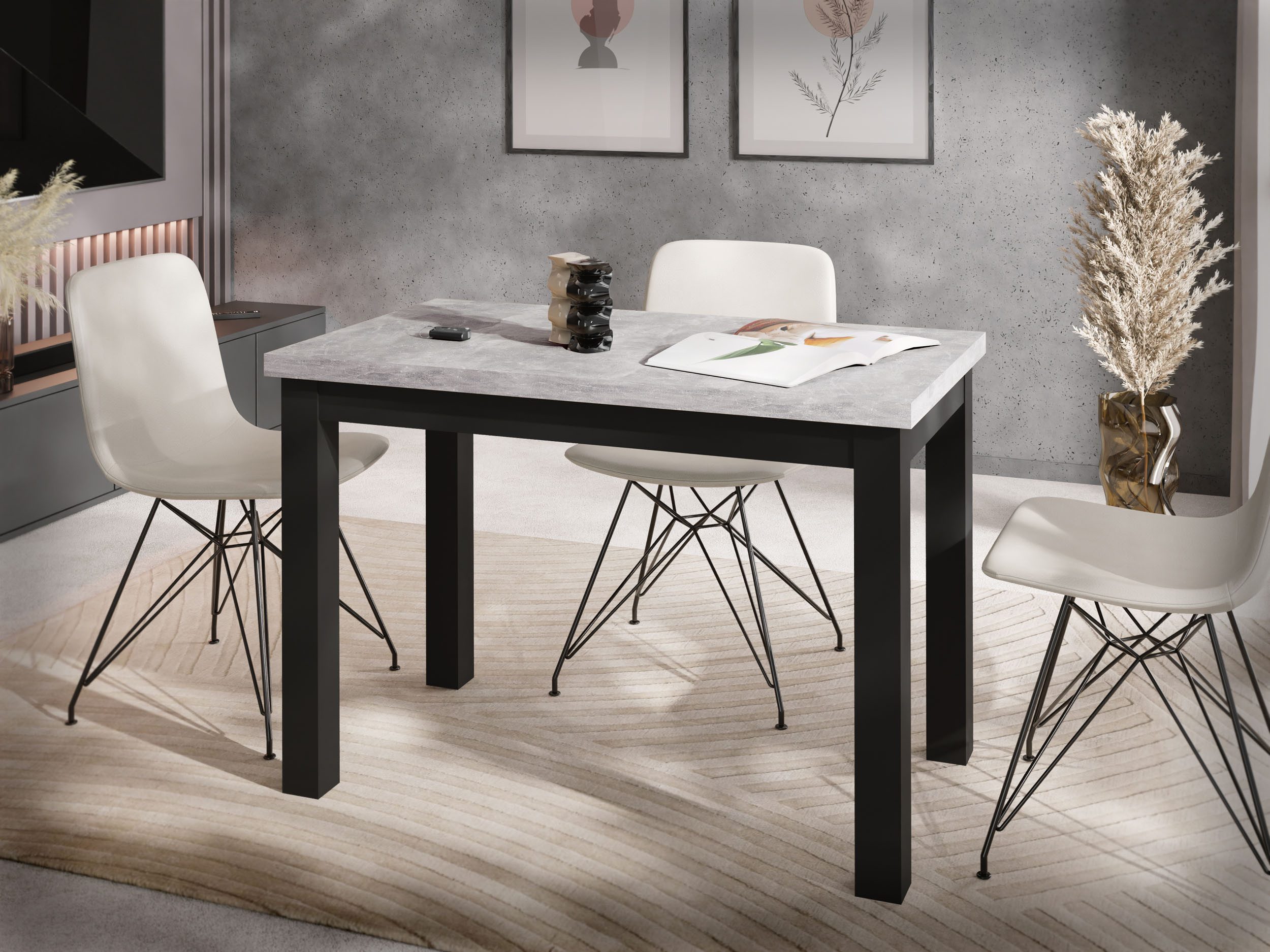 WFL GROUP Esstisch Arden rechteckig platzsparender mit schwarzen Massivholzbeinen (MADE IN EU, 100x60 cm Skandi, Loft & Industrieller Stil), moderner Tisch in Holzoptik für Küche, Esszimmer oder Wohnzimmer