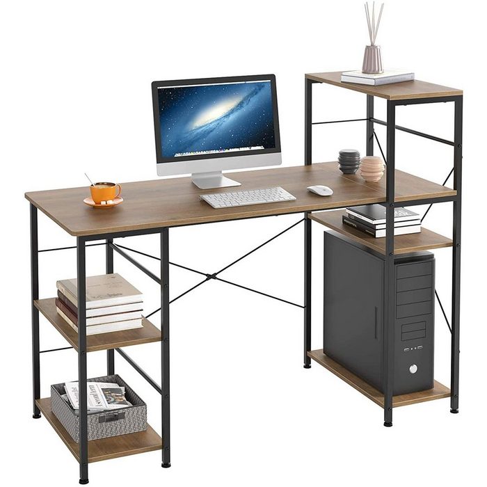 HOMECHO Computertisch Schreibtisch mit Ablage Holz Officetisch PC-Tisch für Gaming Arbeitszimmer Wohnzimmer Bürotisch