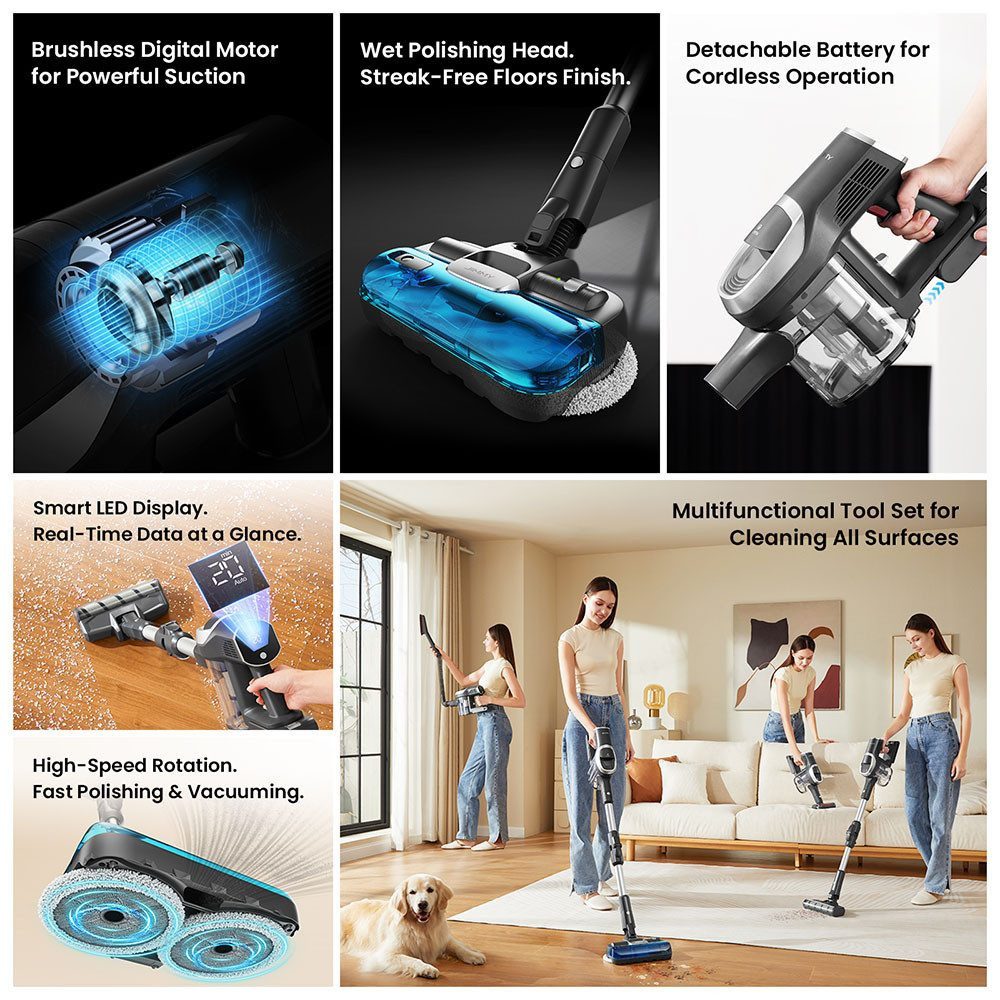 Jimmy Akku-Bodenstaubsauger JV9 Pro Aqua, 500 W, bis zu 65 Minuten Laufzeit, 500 ml Wassertank