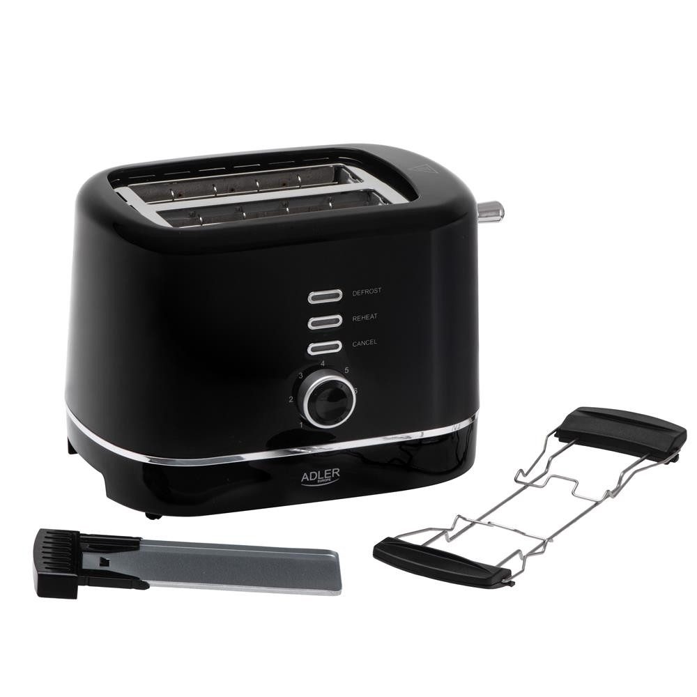 ADLER EUROPE Toaster AD 3224b, 2 kurze Schlitze, für 2 Scheiben, 850 W, 7 Bräunungsstufen, Auftau- und Aufwärmfunktion