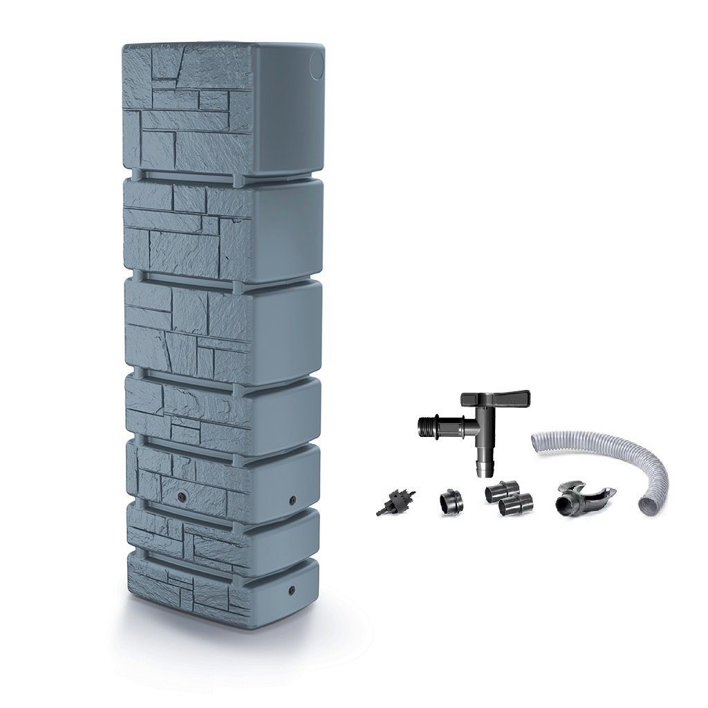 Kreher Regentonne "TOWER STONE" 350 Liter in Grau (Stein Optik) mit