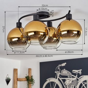 hofstein Deckenleuchte Deckenlampe aus Metall/Glas in Schwarz/Goldfarben/Klar, ohne Leuchtmittel, Leuchte im Retro-Design aus Glas, 4 x E27, ohne Leuchtmittel