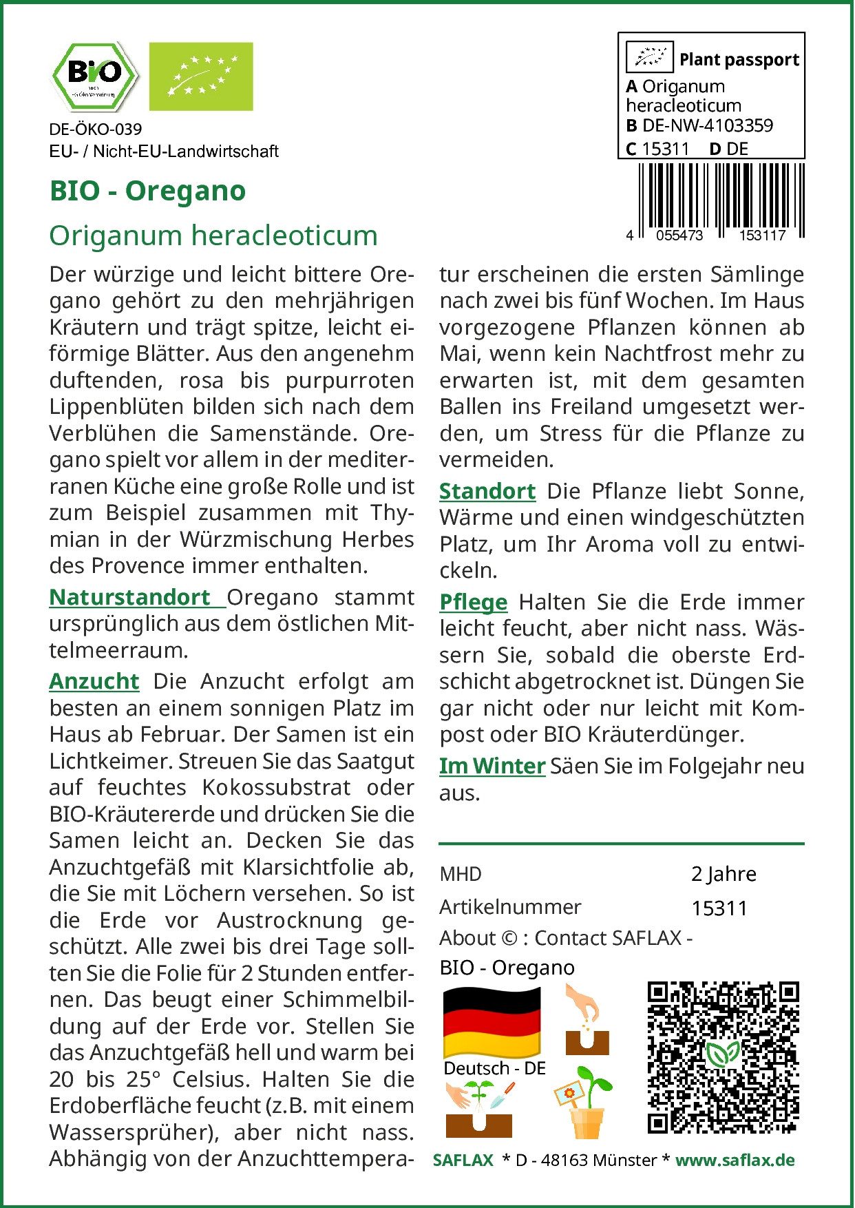 SAFLAX Kräutersamen SAFLAX - Samen - BIO - Oregano günstig online kaufen