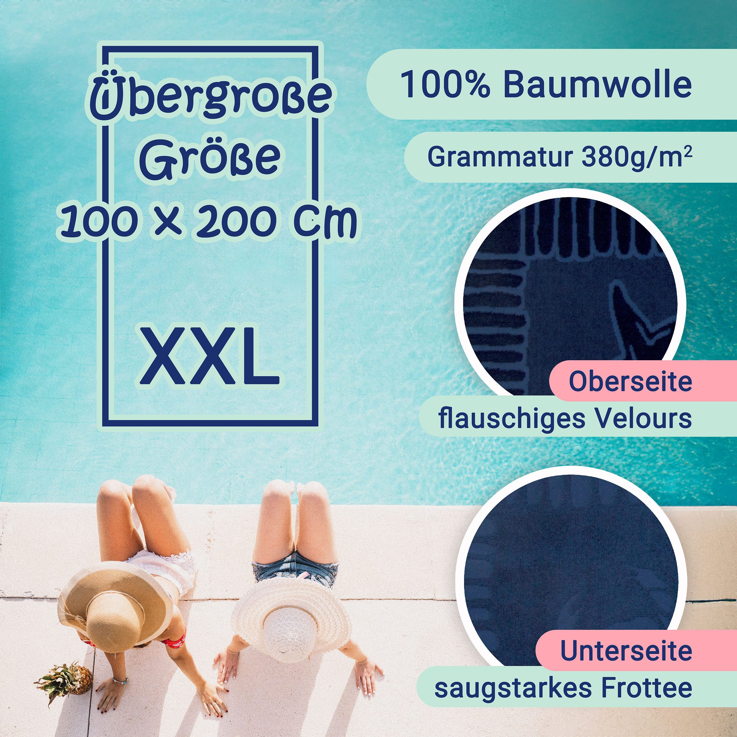 ZOLLNER Strandtuch, Frottier (1-St), 100 x 200 cm, 100% Baumwolle, vom Hotelwäschespezialisten