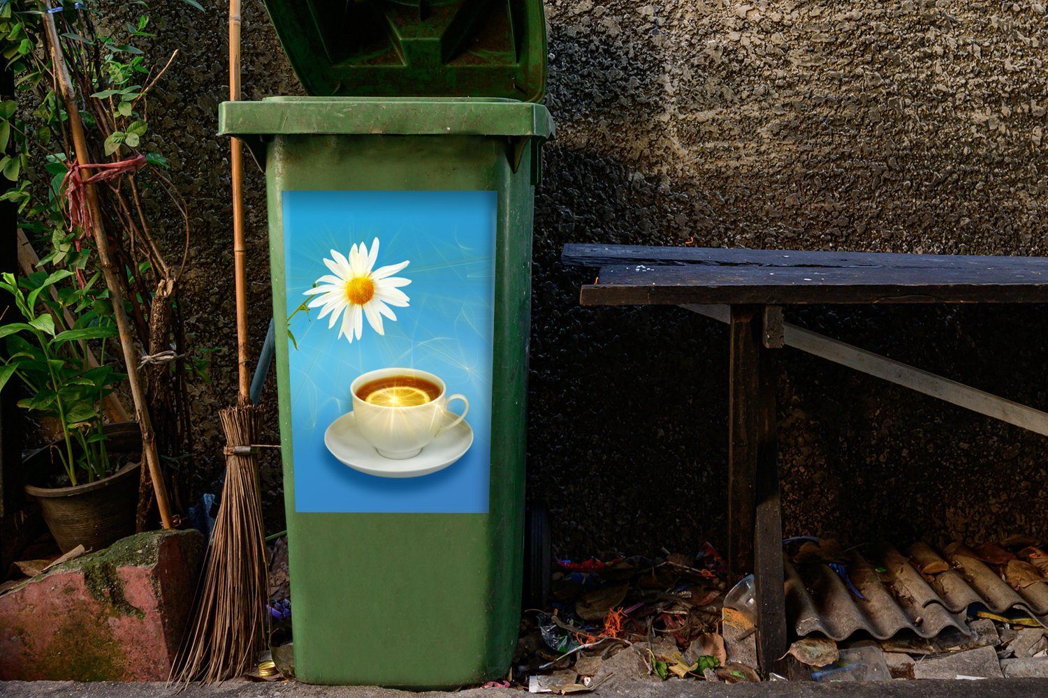 MuchoWow Abfalbehälter Container, (1 Sticker, Zitronentee Mülleimer-aufkleber, St), Mülltonne, Wandsticker