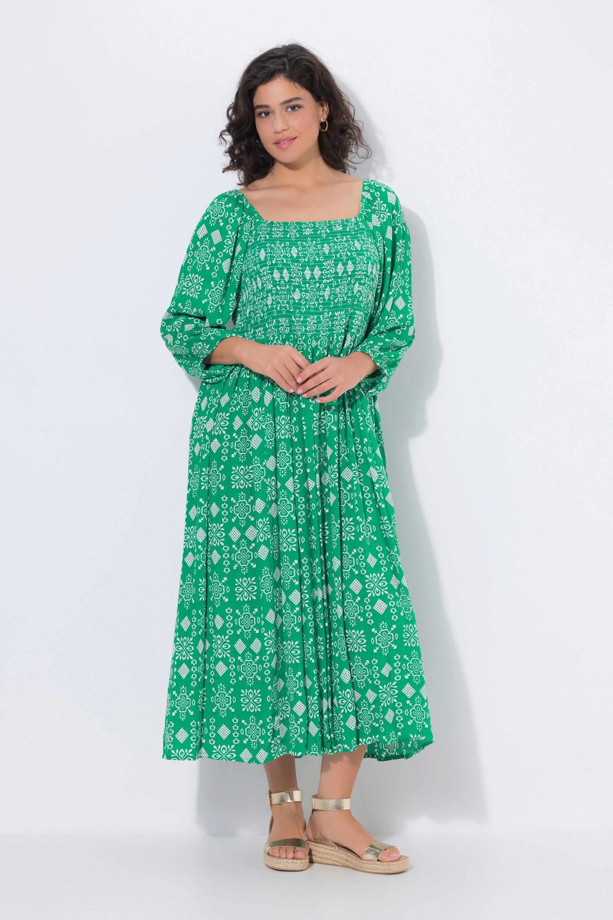Midikleid Midikleid A-Linie Carré-Ausschnitt 3/4-Arm