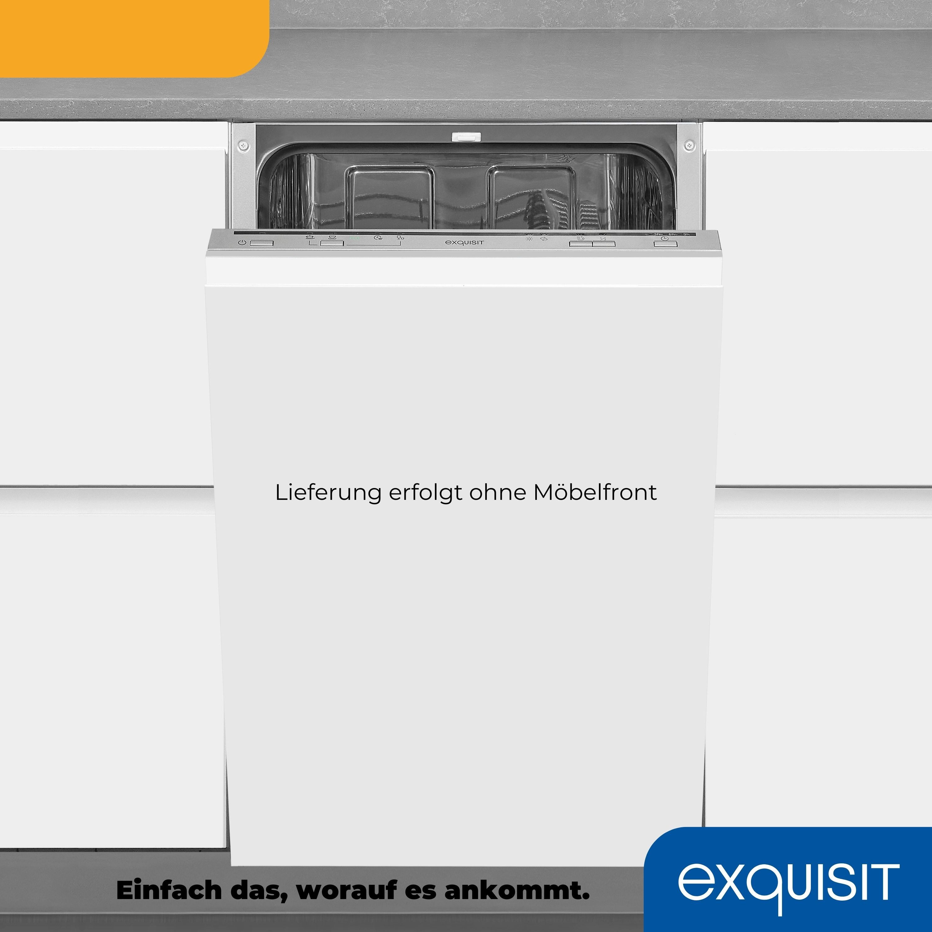 exquisit vollintegrierbarer Geschirrspüler EGSP1009-E-030E silber, 9 l, 9 Maßgedecke, Kompakt und ideal für kleine, schmale Nischen, kleine(Single)Haushalte