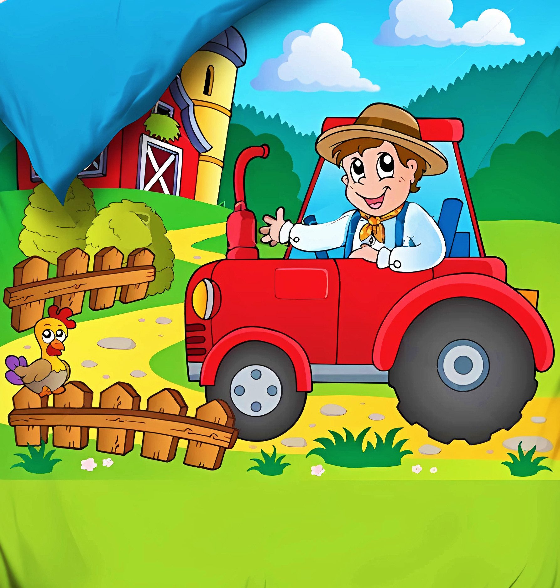 JACK Babybettwäsche 100x135cm Traktor Bauer Feld, Renforcé, 2 teilig, Babybettwäsche, fröhlicher Farmer, Reißverschluss