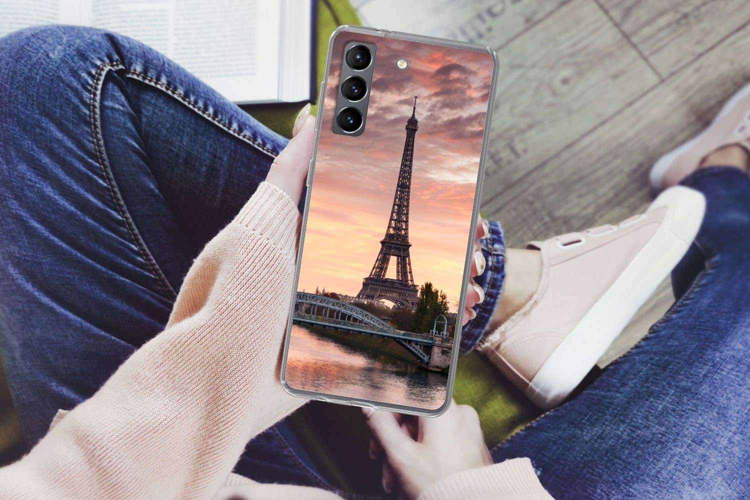 MuchoWow Handyhülle für Samsung Galaxy S21 Plus Paris - Eiffelturm - Brücke, Phone Case, Silikon, Schutzhülle Dünn