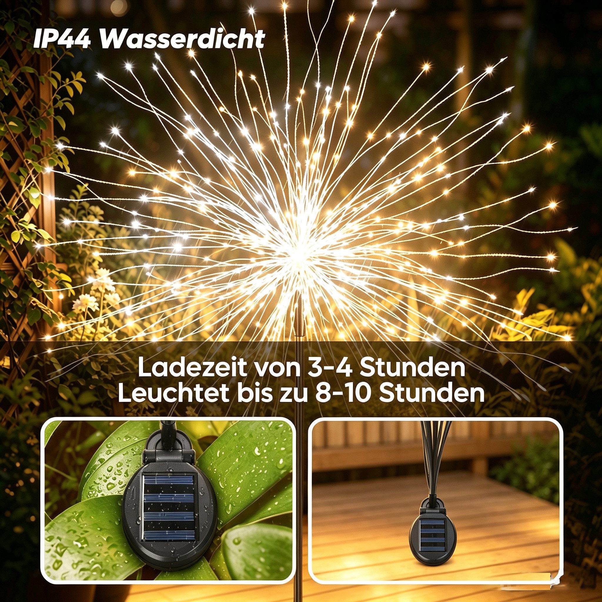 Salcar LED Solarleuchte 2er 180 LED Solarlampe Feuerwerk Gartenleuchte Weihnachtsdeko, 8 Modi Solarleuchten für Garten Außen LED Feuerwerk Licht mit Erdspieß – Bild 4 von 5