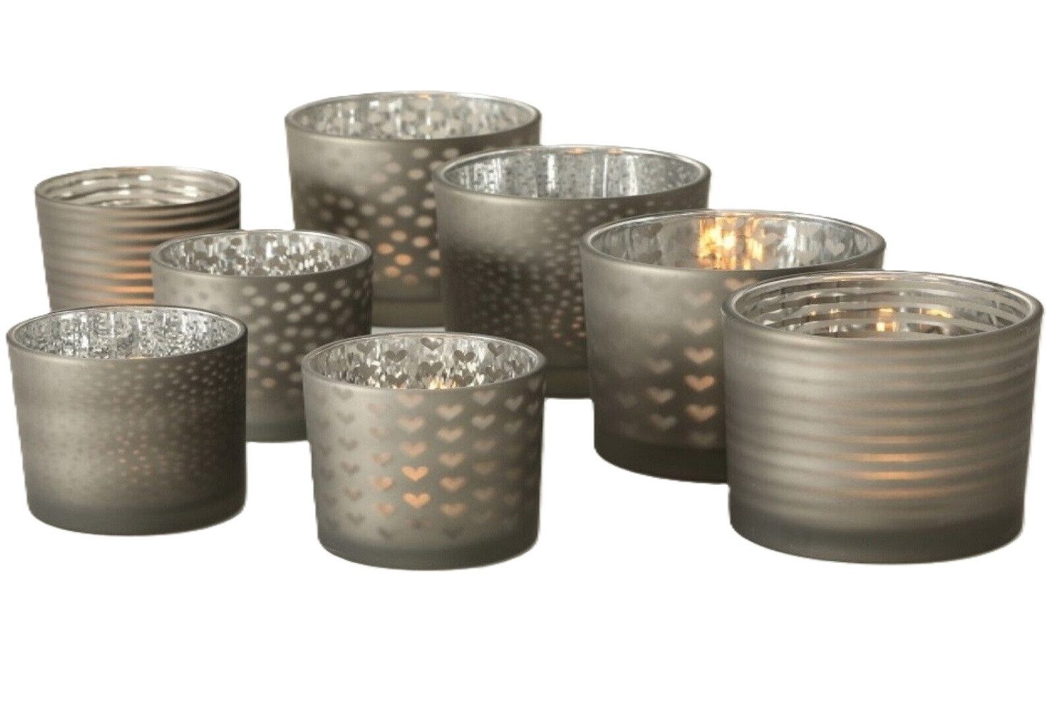 Windlicht Windlicht Teelichthalter Glas grau H 8/10 cm 1 Set 2er Set