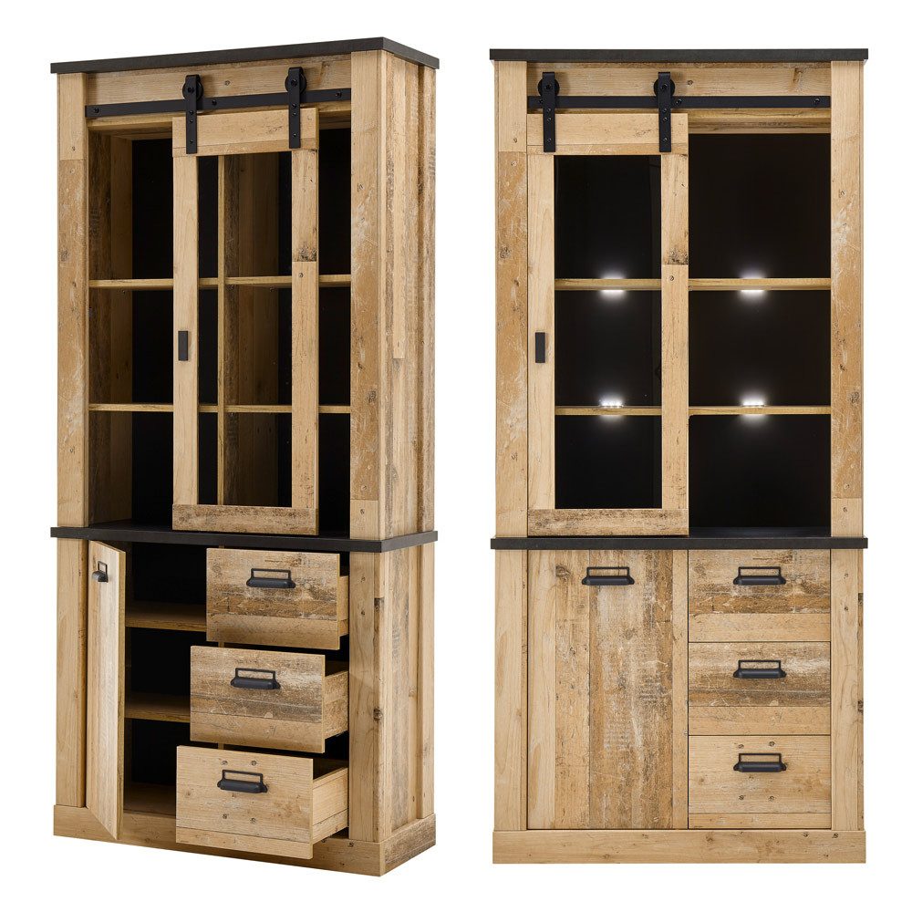 Lomadox Wohnzimmer-Set SHELTON-61, (Mega-Spar-Set, 6-St., 6-tlg), in Old Style hell Nb. mit anthrazit 570/201/43 cm