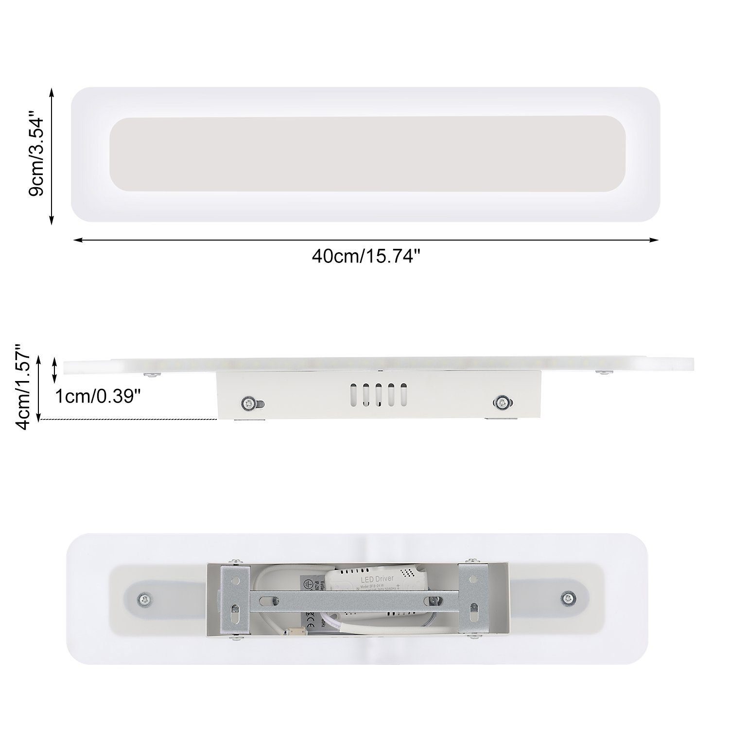 Badezimmer integriert, IP44, 40CM, 16W Wandleuchte iscooter LED Wandlampe Spiegelleuchte fest Badlampe, Warmweiß, für LED 1600LM