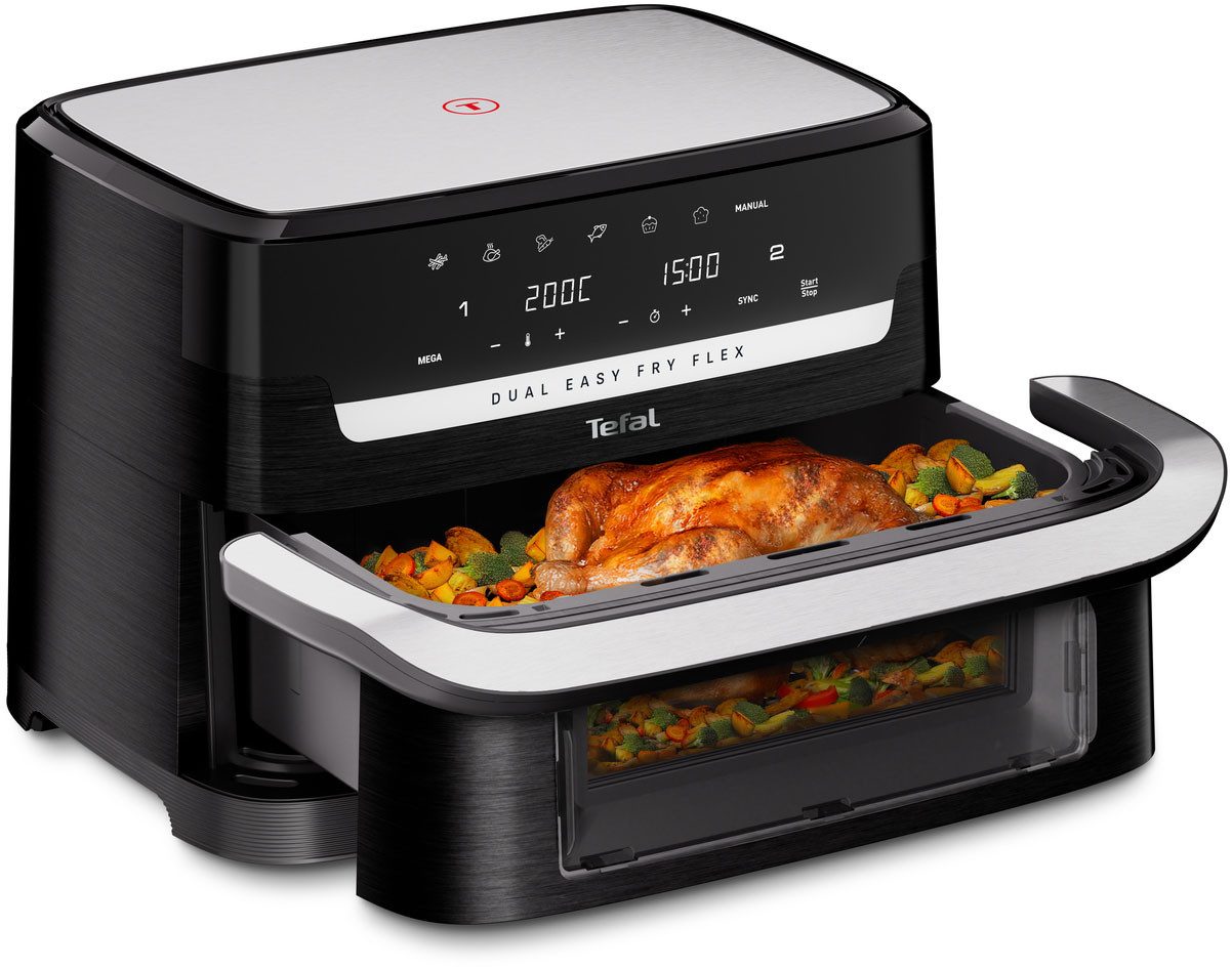 Tefal Heißluftfritteuse Easy Fry Flex, Flex-Cook-Technologie dank Schnelltrennwand, Giantzone, 2700 W, 7 voreingestellte Programme, zeit- und energiesparend, EY9228
