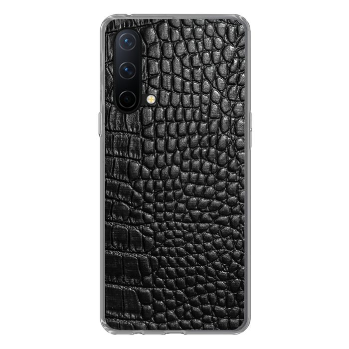 MuchoWow Handyhülle Leder - Strukturiert - Schwarz - Grau Phone Case Handyhülle OnePlus Nord CE 5G Silikon Schutzhülle