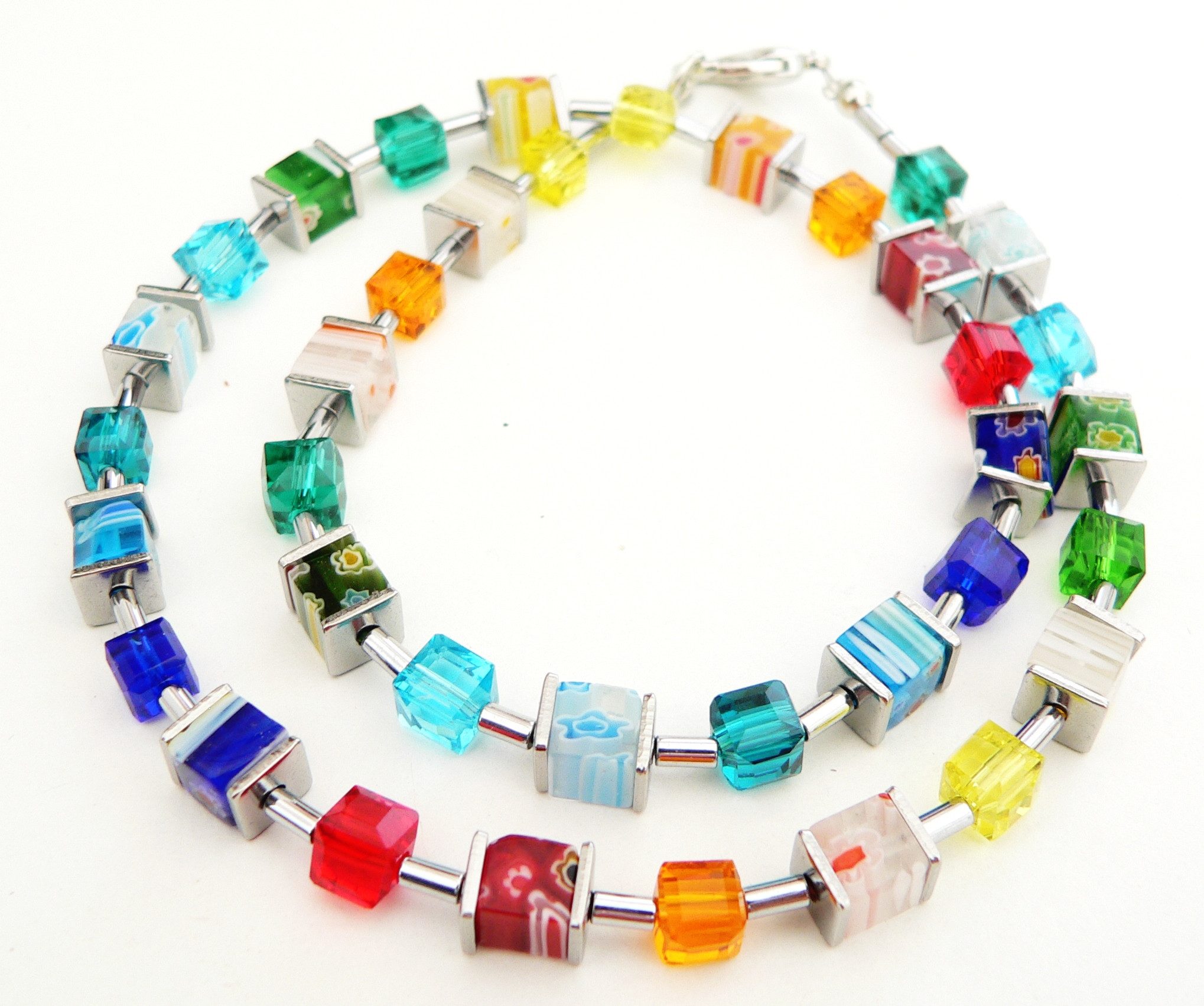 traumschmuck Collier 095b Collier Würfel Cube Millefiori Glas bunt (inkl Schmuckbox), handgefertigt, Made in Germany