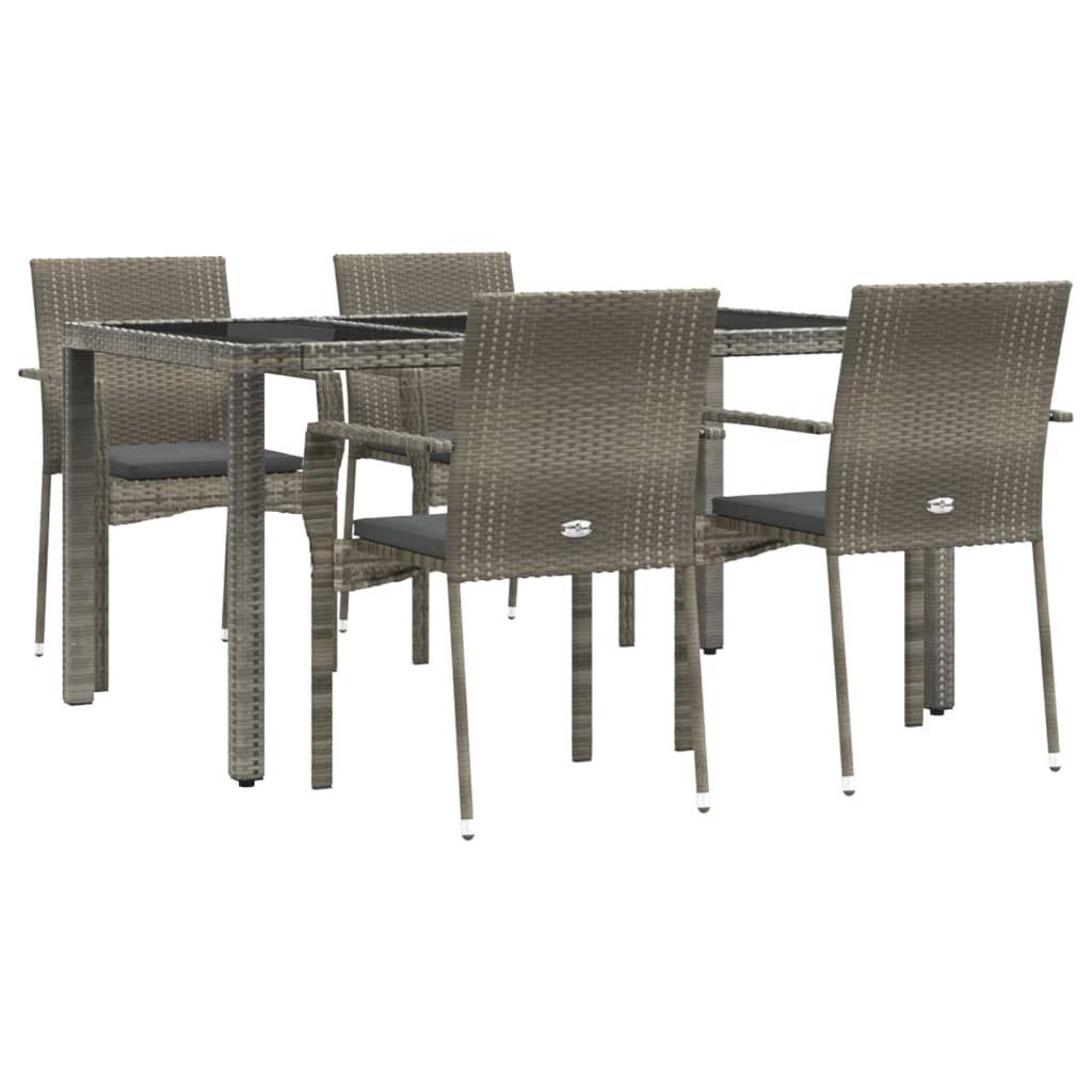 Garten-Essgruppe 5-tlg. Garten-Essgruppe mit Kissen Grau Poly Rattan