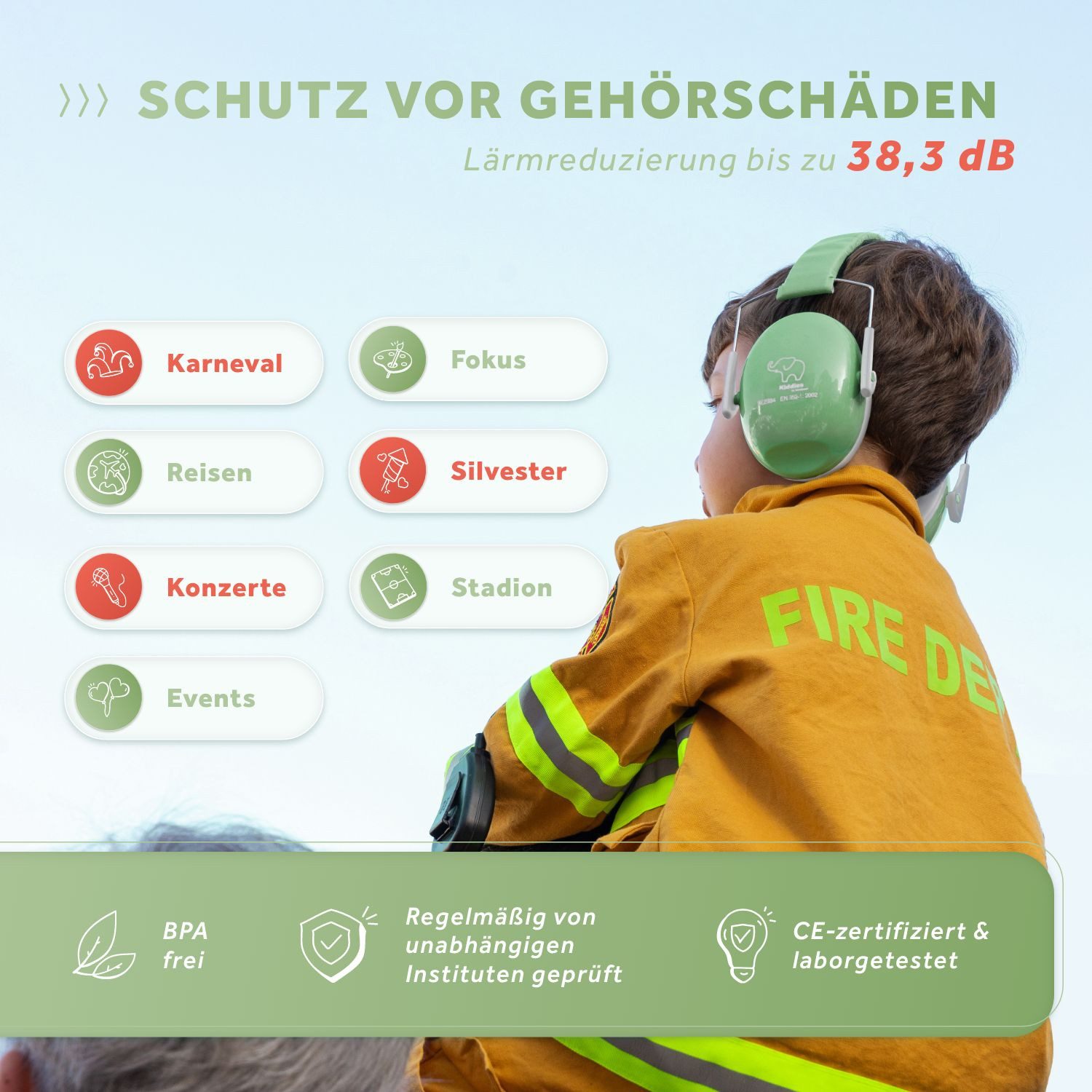 Schallwerk Kapselgehörschutz Gehörschutz für Kinder Kiddies größenverstellbar, (Geräuschdämmende Ohrenschützer), Schule, Lernen, Konzentration, Veranstaltungen