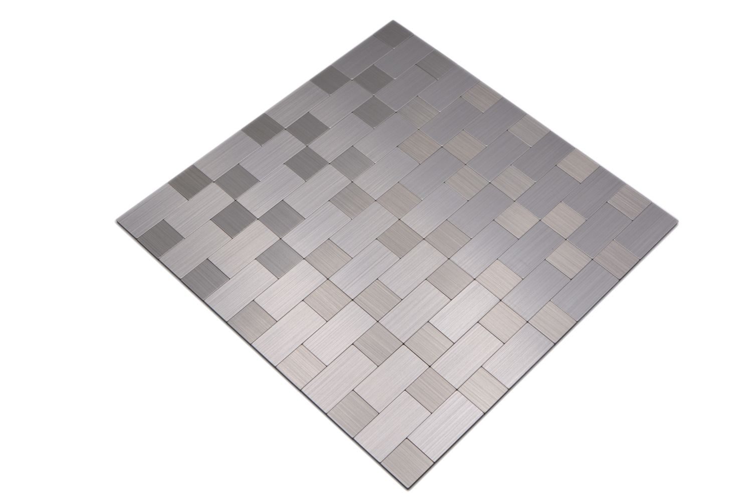 Mosani Mosaikfliesen selbstklebende Wandfliesen Wanddekor Плиткаaufkleber, Aluminium Metall 30.5x30,5, Silber, Spritzwasserbereich geeignet, Küchenrückwand Spritzschutz