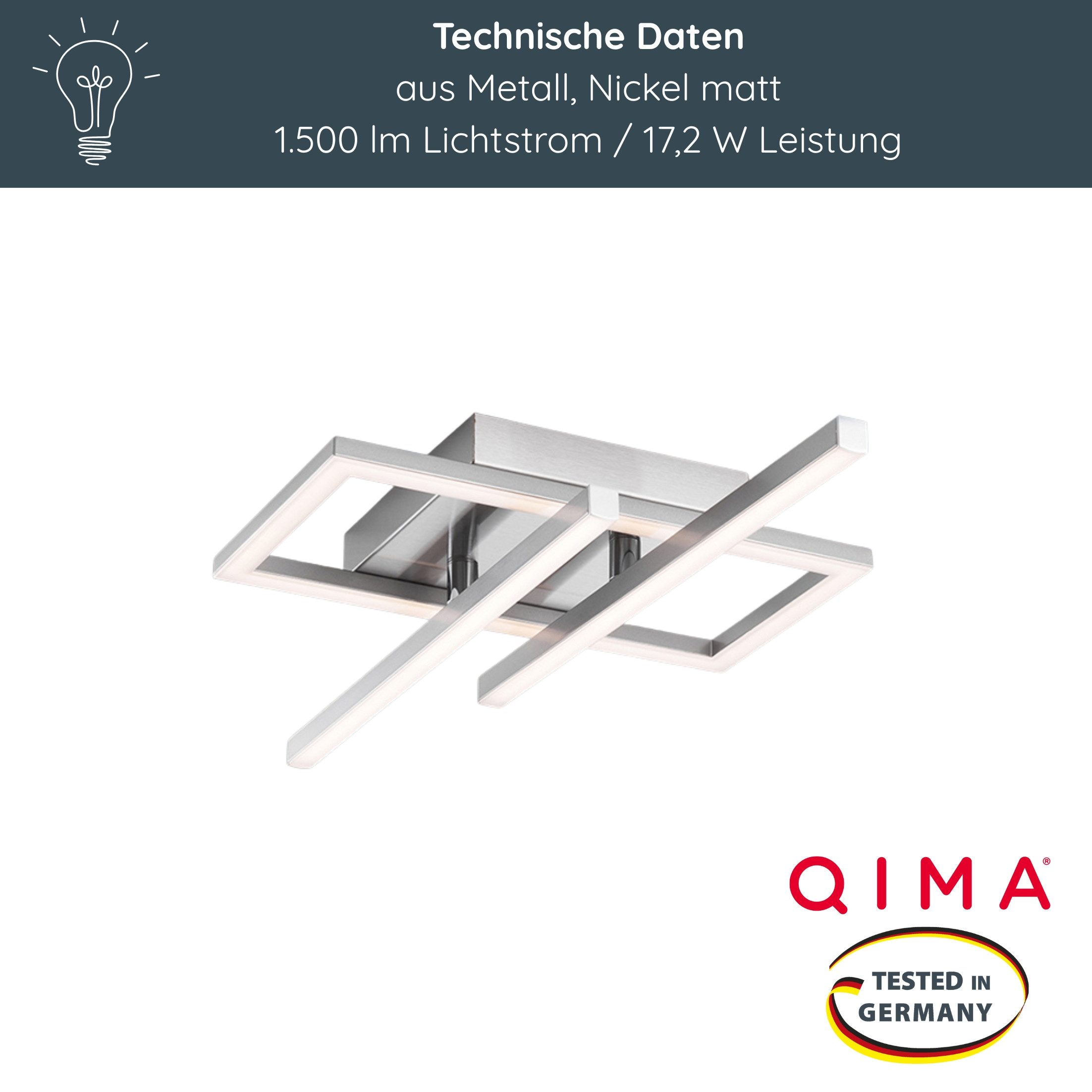 MeLiTec LED Deckenleuchte D133, LED wechselbar, Warmweiß, moderne Deckenlampe, LED-Beleuchtung. Rahmenleuchte eckig