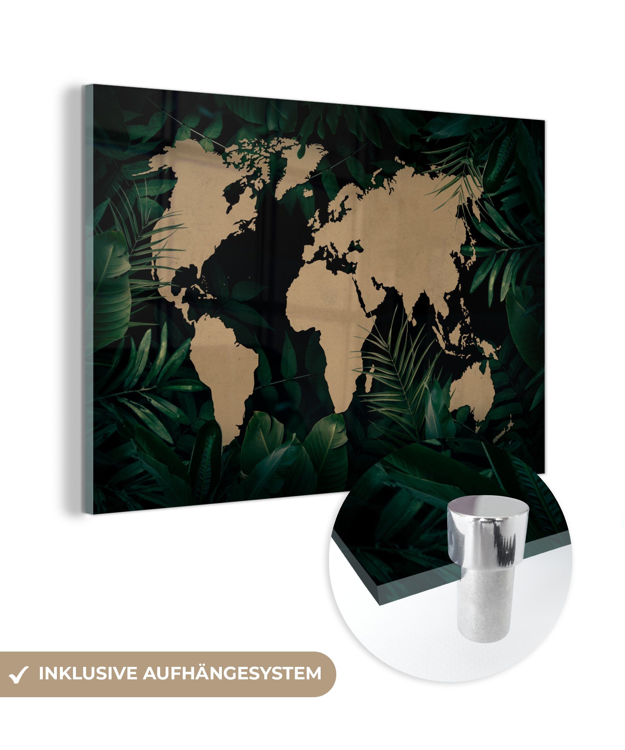 St), Glasbilder Tropische Wanddekoration - Wandbild auf - Foto auf MuchoWow Glas Weltkarte Acrylglasbild - Pflanzen Pflanzen, - Bilder (1 Glas -