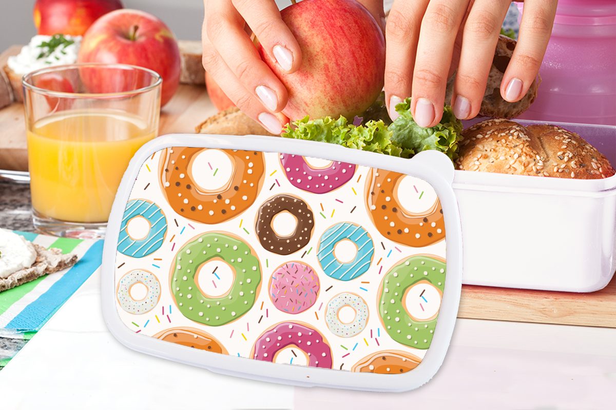 MuchoWow Lunchbox Teeny Kunststoff, Jungs (2-tlg), Mädchen Brotbox und Donut - weiß für Schnittmuster, Kinder - Brotdose, und für Erwachsene