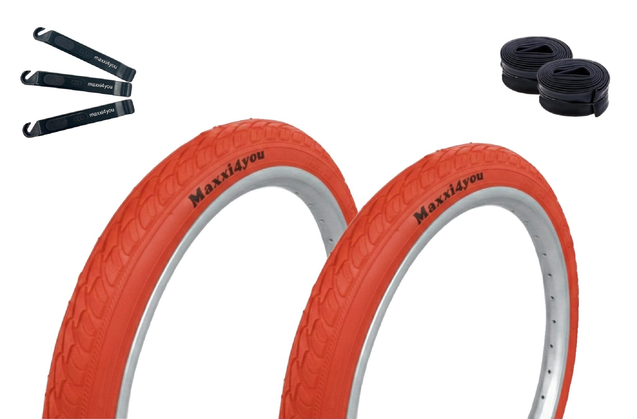 maxxi4you Fahrradreifen Maxxi4you Fahrradreifen 2 x HY-159 in Rot 47-406 + 2 x AV inkl. RH