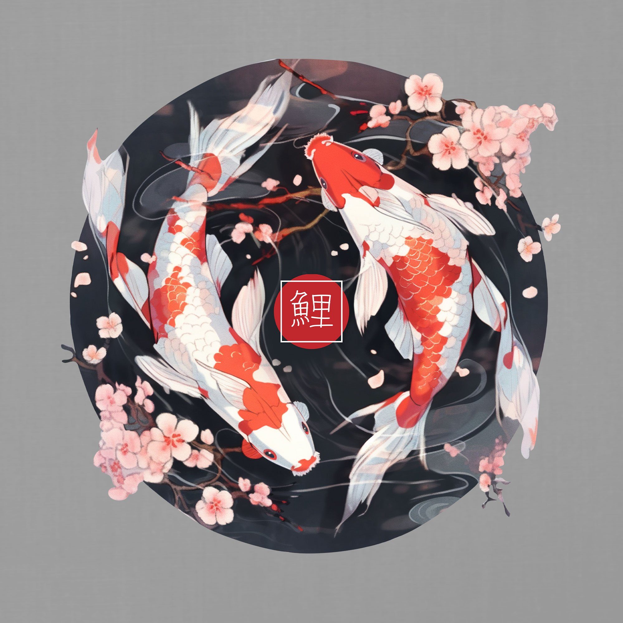 Grau Karpfen Blossom Formatee Koi Cherry Ästhetik - Anime Sakura Heather Japanische Kurzarmshirt (1-tlg) Quattro Fisch
