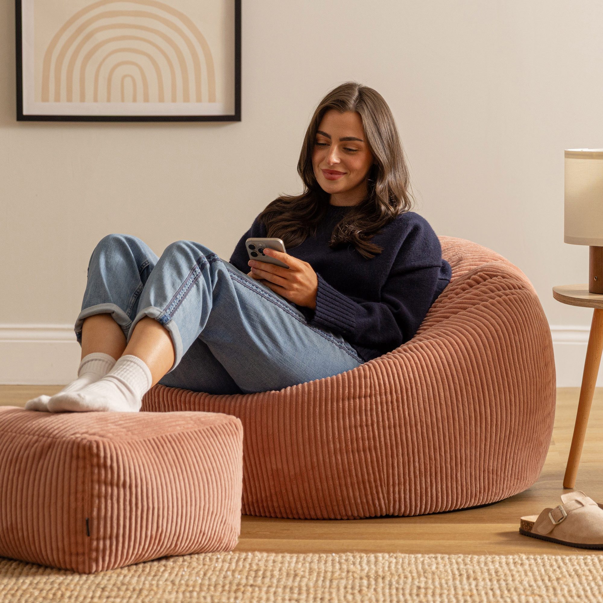 icon Sitzsack Erwachsene aus Cord „Kingston“ mit Hocker (Spar-Set, 1 x Sitzsack, 1 x Fußhocker), 85x50cm, Made in Germany, für Erwachsene & Kinder