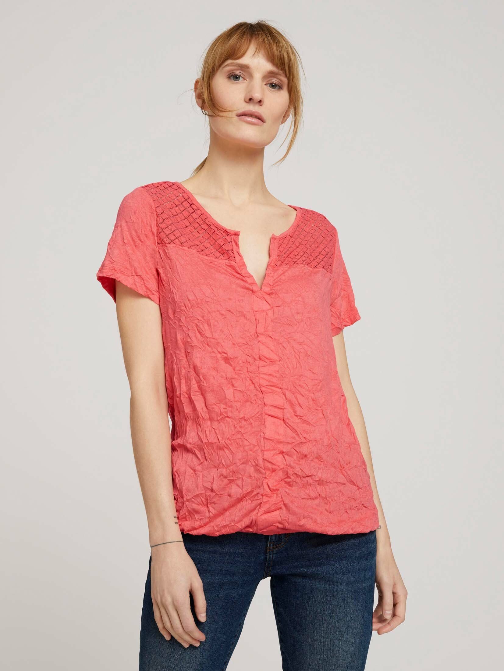 TOM TAILOR T-Shirt T-Shirt mit Spitzeneinsatz und elastischem Bund strong peach tone