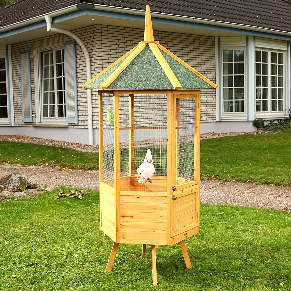 Feel2Home Vogelhaus Vogelvoliere Voliere Vogelkäfig XXL 6-Eck Vogelhaus Vogel Käfig Haus, herausziehbare Bodenschubladen