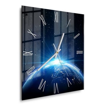 DEQORI Wanduhr 'Sonnenaufgang im All' (Glas Glasuhr modern Wand Uhr Design Küchenuhr)