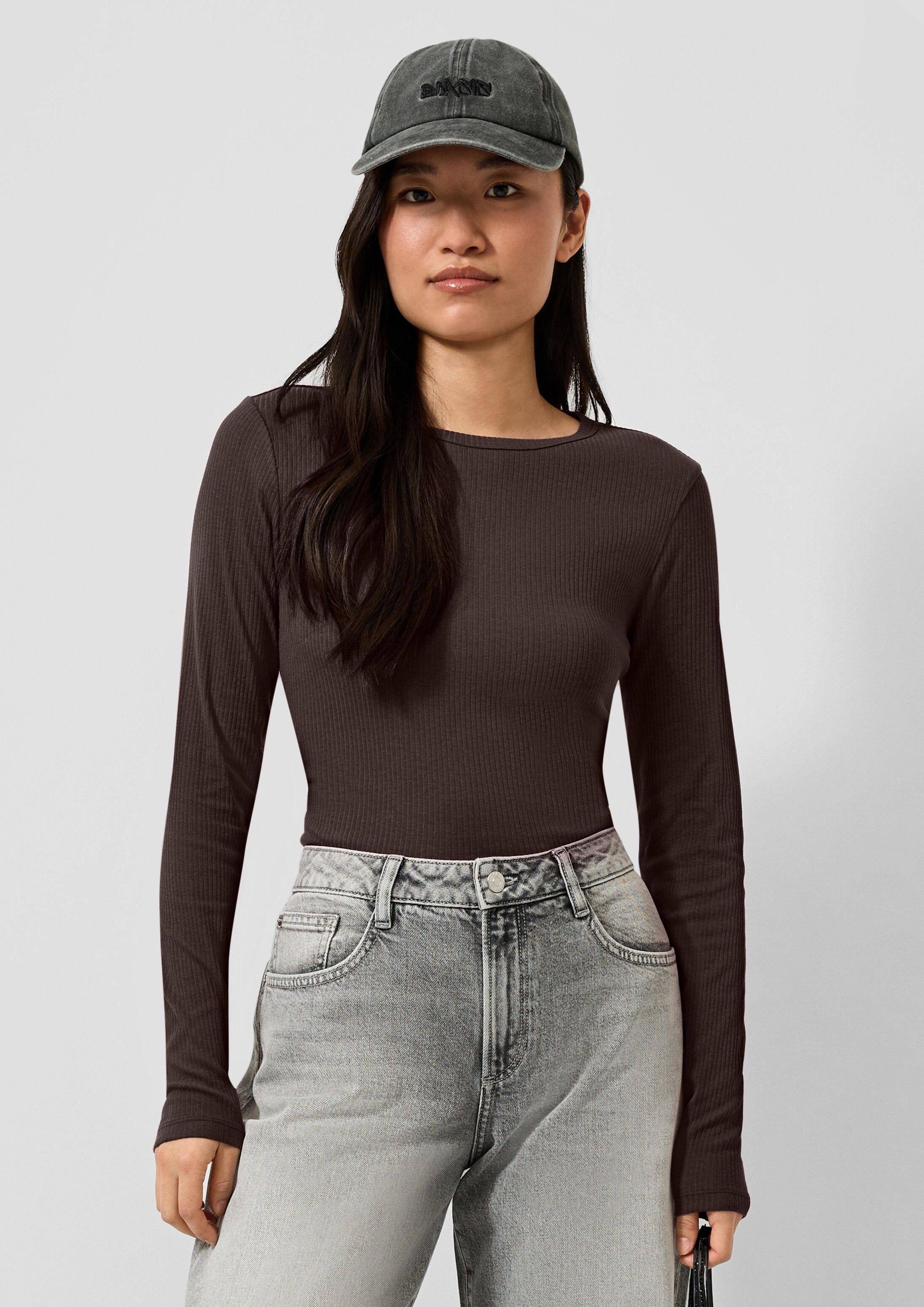 QS Langarmshirt T-Shirt Geripptes Longsleeve