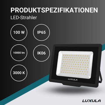LUXULA LED Flutlichtstrahler LED-Fluter, 100 W, warm- & neutralweiß, 10000 lm, schwarz, IP65, TÜV, LED fest integriert, warmweiß, neutralweiß