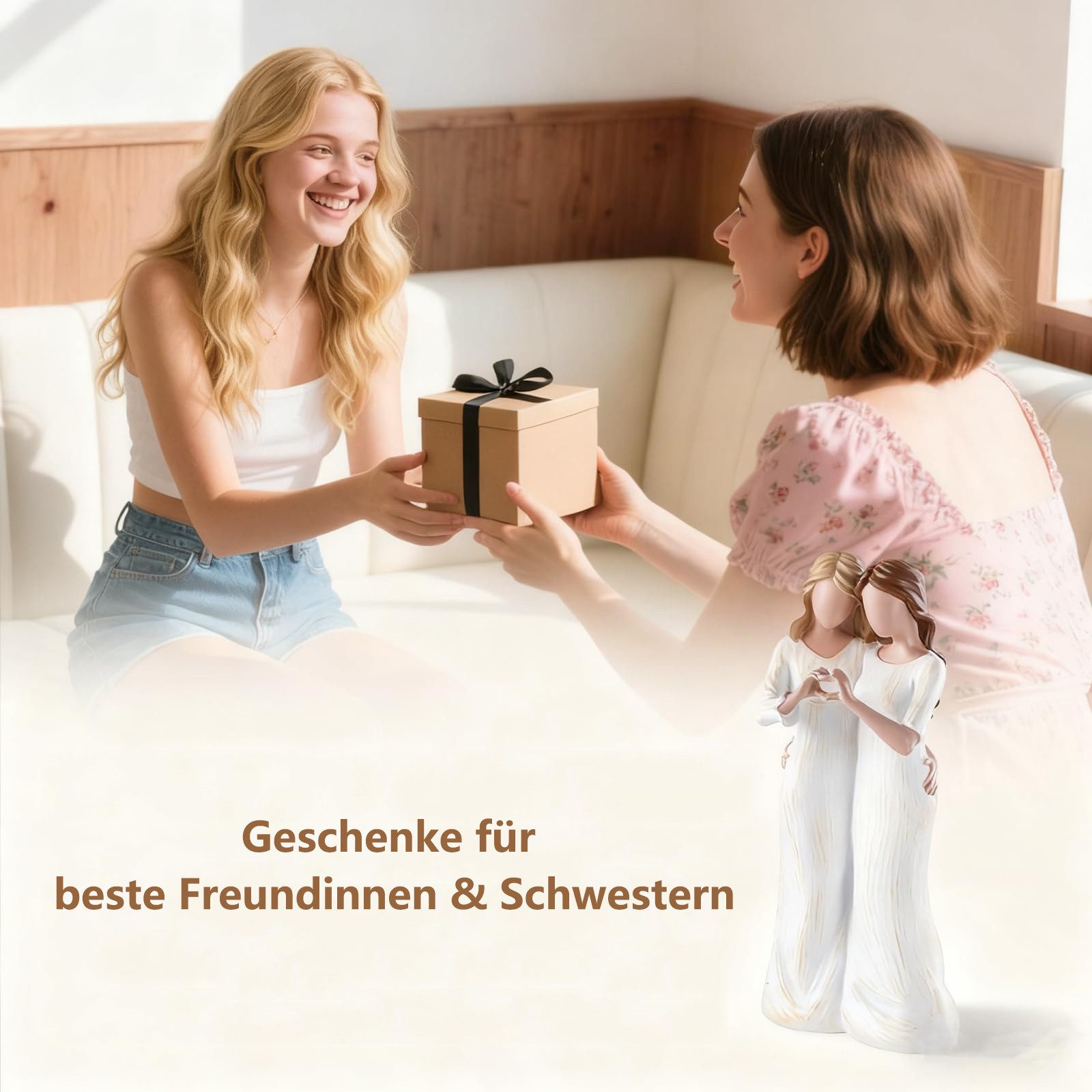 FOUORTUNATE-BEE Dekoobjekt Schwester Beste Freundin Geschenke Schwester (Geschenk für Geburtstag Freundschafts, Handbemalte Schwestern Figur Deko)