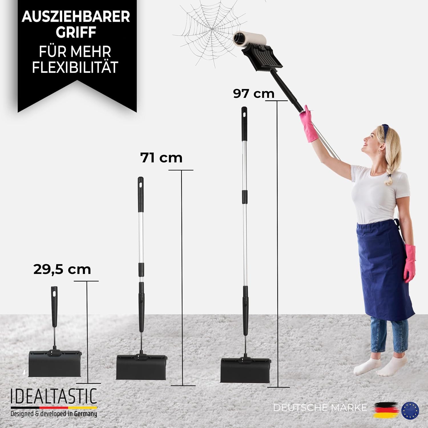IDEALTASTIC Fusselroller Ausziehbare XXL Fusselrolle Tierhaare & Kleidung Fusselentferner, XXL Fusselrolle für Kleidung & Tierhaare, 4x90 Blatt