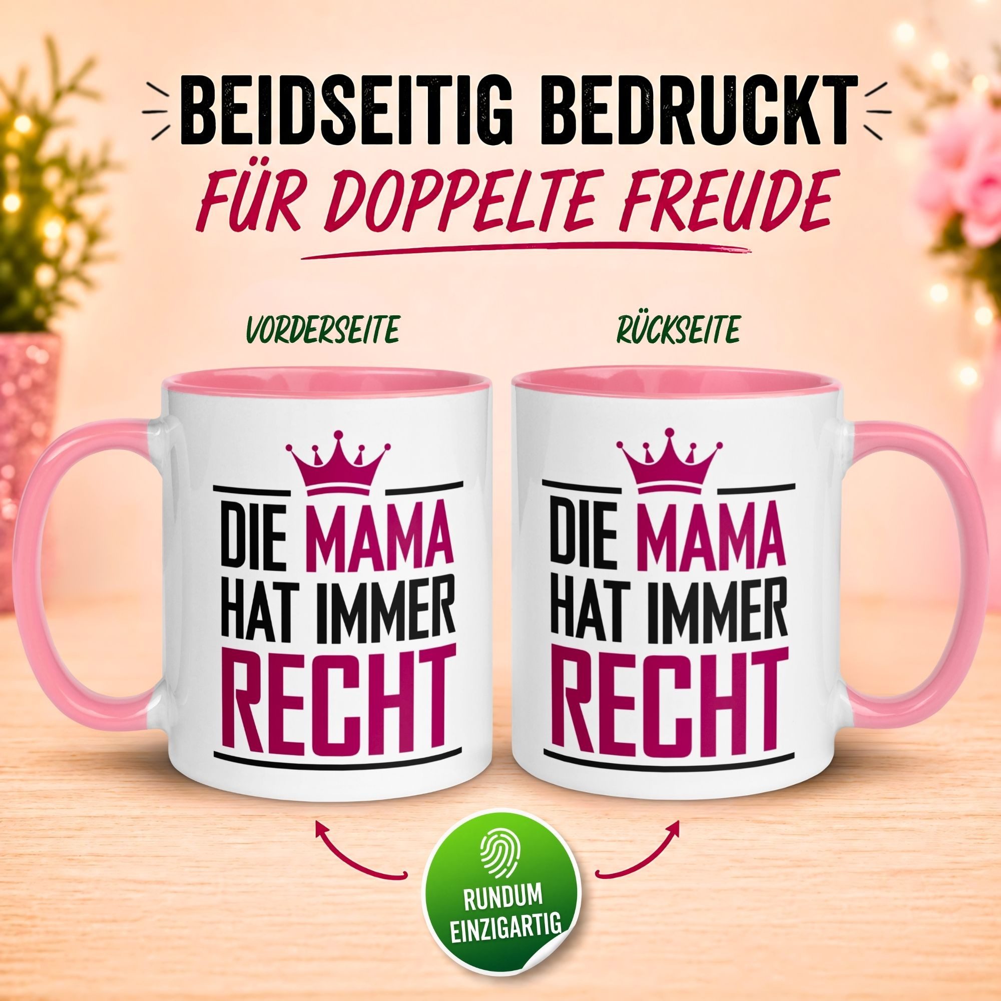 Momentals Tasse Mama – Die Mama hat immer Recht – Geschenk Becher Geburtstag Muttertag, Gratis Versand · Links-&Rechtshänder · Spülmaschinenfest